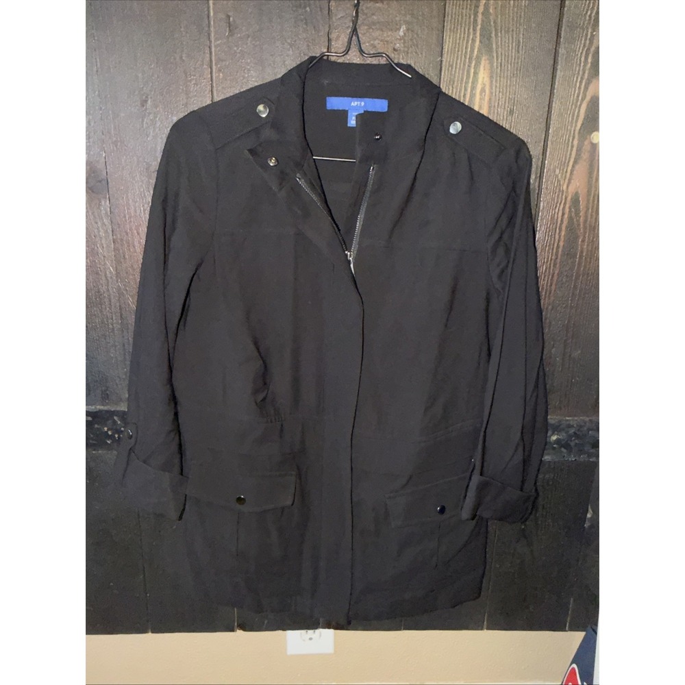 Apt. 9 PXS Full Zip Black Long Sleeve Jacket Pockets Roll Tab Sleeve L